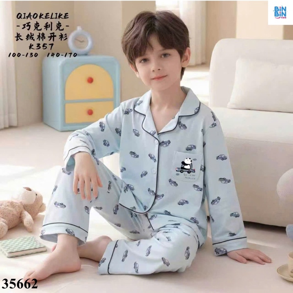 35662-Bộ Pyjama Gâú Panda ÔTô Xanh