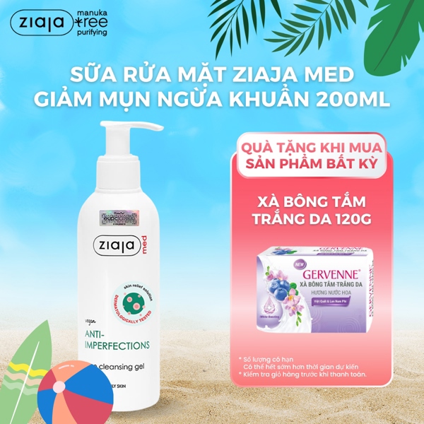 Sữa Rửa Mặt Ziaja Med Anti Imperfections Formula Cleansing Gel Giảm Mụn Ngừa Khuẩn 200ml