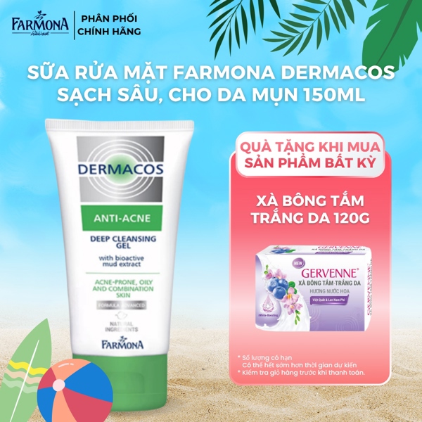 Sữa Rửa Mặt Farmona Dermacos Anti Acne Deep Cleansing Gel Sạch Sâu, Ngừa Mụn Cho Da Dầu 150ml