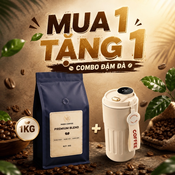 [COMBO ĐẬM ĐÀ] 1Kg Cà phê Premium Blend Rang Đậm (8 Robusta : 2 Arabica) NABA COFFEE Kèm 1 Ly Giữ Nhiệt Nhiệt Độ