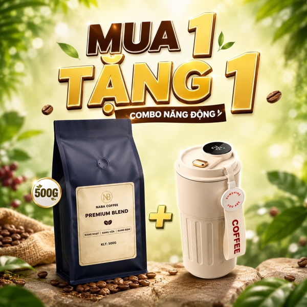 [COMBO NĂNG ĐỘNG] 500g Cà Phê Rang Mộc Premium Blend (80% Robusta 20% Arabica) Nguyên Chất + 1 Ly Giữ Nhiệt NABA COFFEE