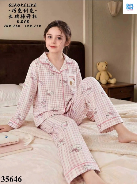 35646-Bộ Pyjama Kitty Gấu Caro Hồng