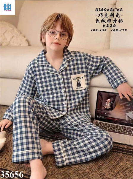 35656-Bộ Pyjama Gấu Caro Xanh