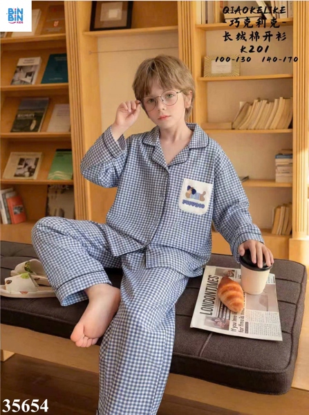 35654-Bộ Pyjama Cún Caro Xanh