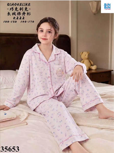 35653-Bộ Pyjama Mèo Đội Mũ Hoa Tím
