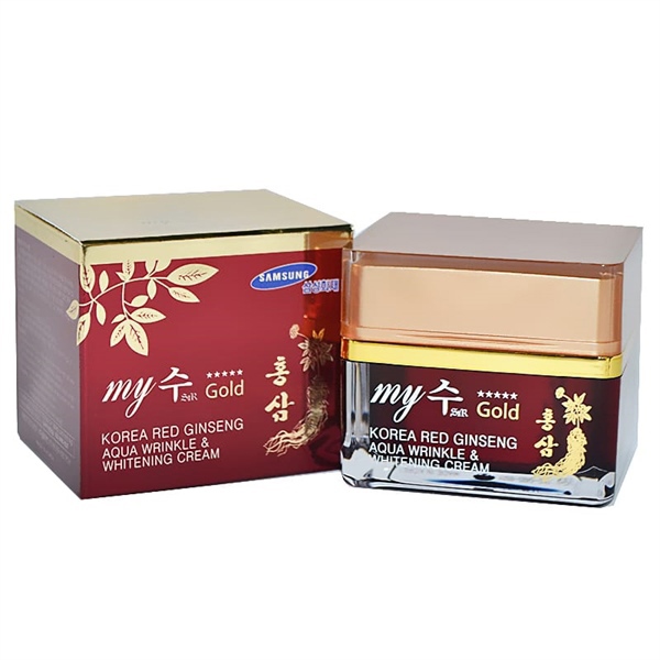 Kem Dưỡng Trắng Da, Chống Lão Hóa, Giảm Nếp Nhăn, Dưỡng Ẩm Ngày Và Đêm Hồng Sâm Đỏ My Gold Korea Red Ginseng Aqua Wrinkle & Whitening Cream (Hàn Quốc) 50ml