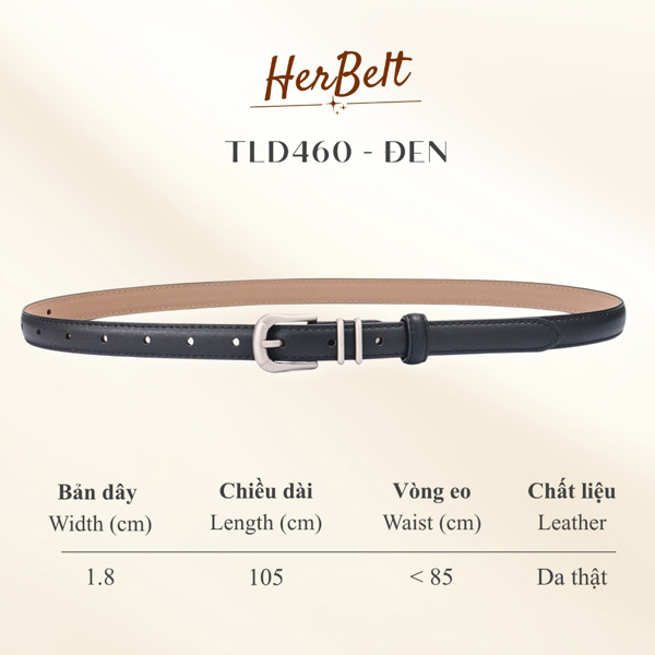 Thắt lưng nữ da thật bản nhỏ 1.8cm 2 đai kim loại, dây nịt công sở đi học đi làm TLD461