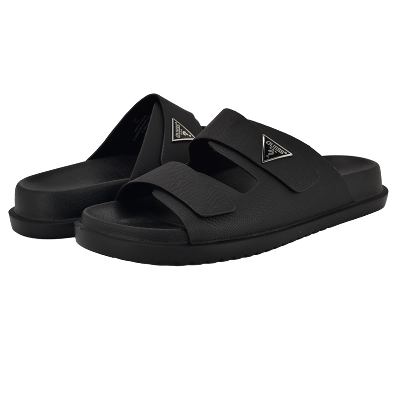 Dép Guess Visel Branded Logo Kim Loại Black 001