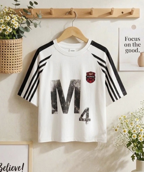 34495- Áo thun Trắng tay sọc đen M4