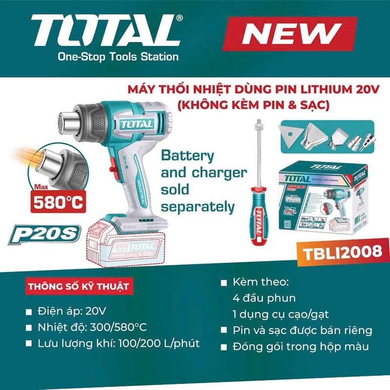 Thân Máy (không kèm pin & sạc) thổi nhiệt dùng pinLithium 20V TBLI2008