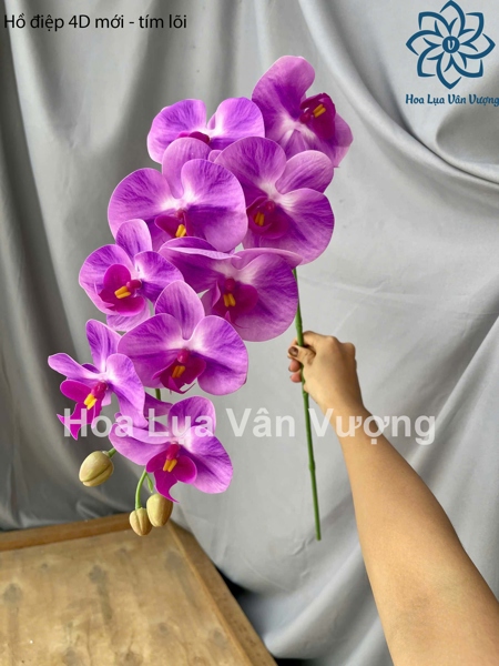 Hồ điệp 4D mới - tím lõi - Hồ điệp, lan - Hoa Lụa Vân Vượng