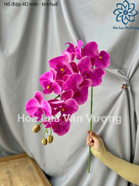 Hồ điệp 4D mới - tím huế - Hồ điệp, lan - Hoa Lụa Vân Vượng