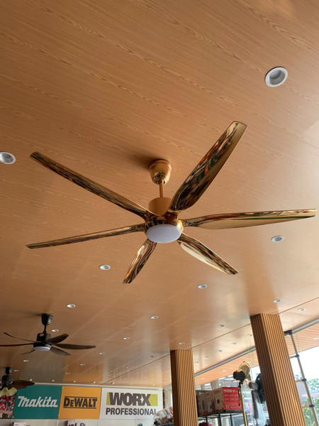 Quạt trần 028 sải cánh 1m67 mạ vàng 6 cánh đèn 3 màu Ceiling Fanking