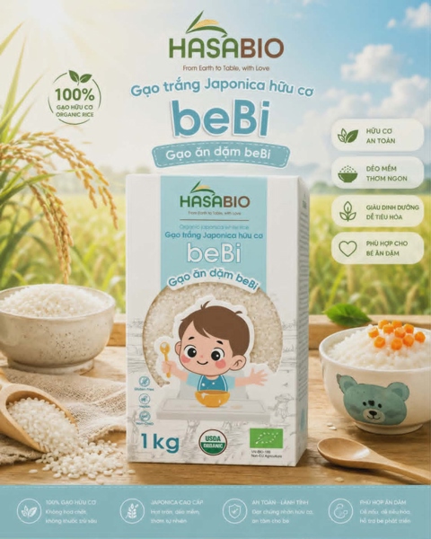 Gạo trắng Japonica hữu cơ beBi Hasa Bio 1kg