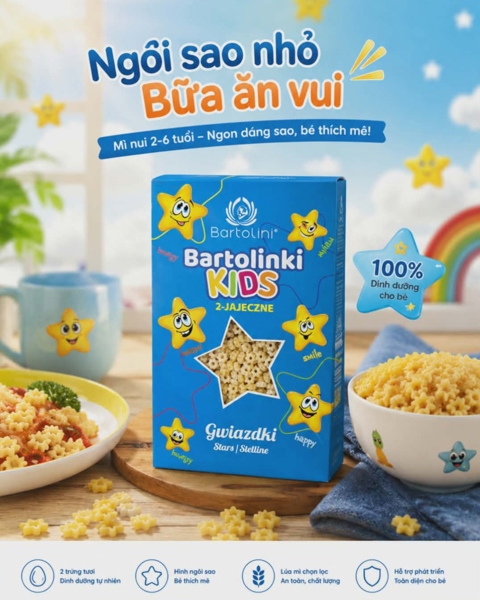 Mì nui cho bé hình ngôi sao Bartolini 250g