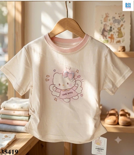 35419- Áo thun kitty nơ nổi kem