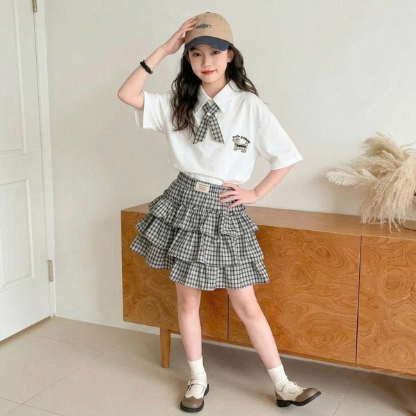 SET VÁY CARO TẦNG NƠ CỔ