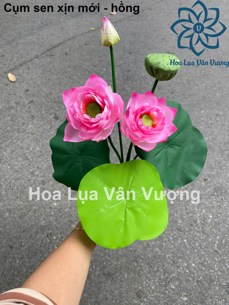 Cụm sen xịn - hồng - Sen - Hoa Lụa Vân Vượng