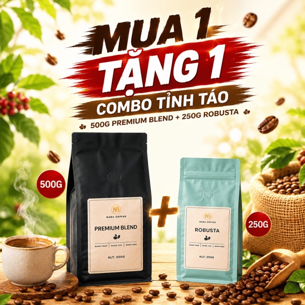 [COMBO TỈNH TÁO] 500G CÀ PHÊ PREMIUM BLEND TẶNG 250G CÀ PHÊ ROBUSTA