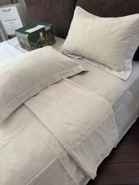 Bộ ga "Tuyết nhung" | Len cừu Merino - Dệt Họa tiết chevron nhí (Xương cá) - MLV07.1 - Màu kem