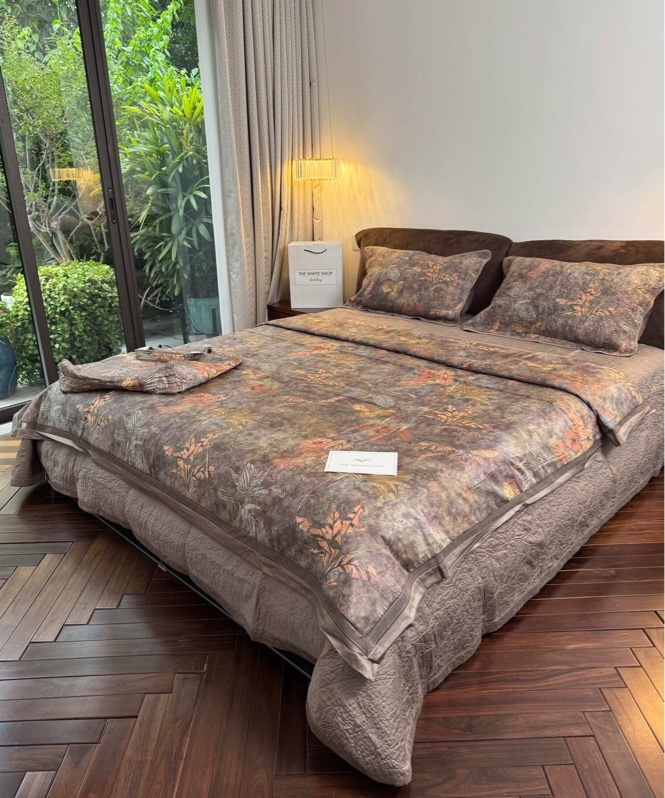 Bộ ga “Mật Lâm Thu” | Cotton - Chần full, Rừng nhiệt đới màu nâu - LX31
