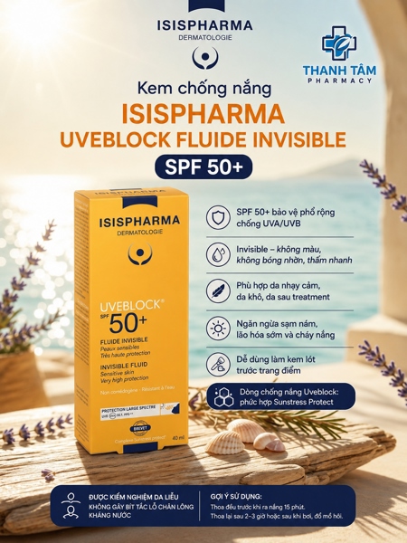 KCN Da Nhạy Cảm ISIS Uveblock Invisible Fluid Spf50+ 40ml