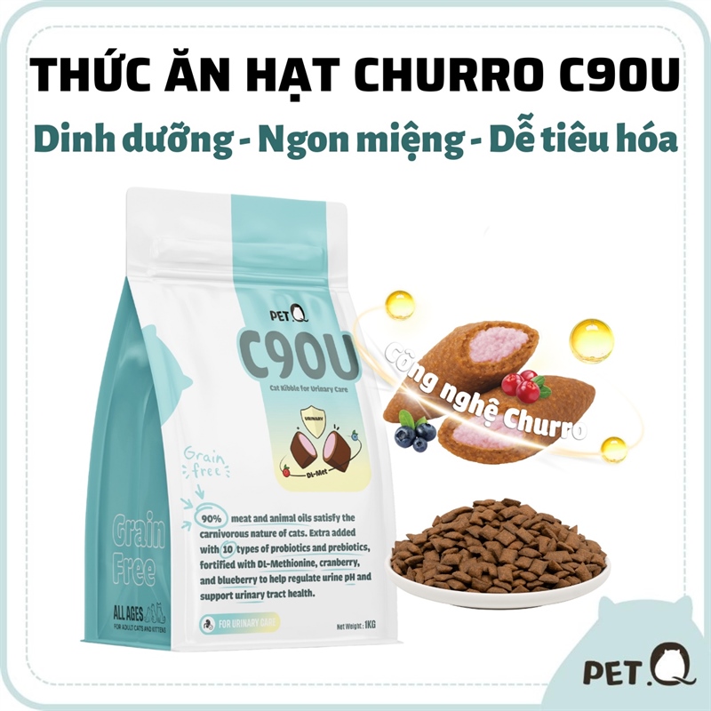 Hạt mèo PetQ Churro C90U (nhân chà bông + việt quất) hỗ trợ Tiết Niệu All Ages 1kg