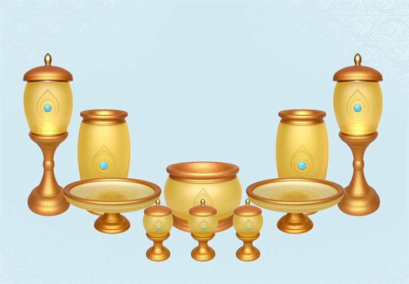Bộ Độ Thờ Lưu Ly Phạn Hoa Vàng