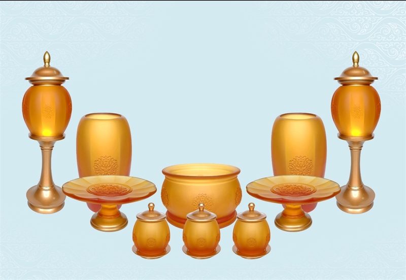 Bộ Đồ Thờ Lưu Ly Hoa Bảo Tướng Hổ Phách