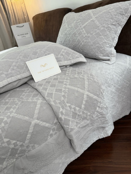 Bộ ga "Trầm tích Ghi" | Cotton waffle Enzym - Chần full, Vỏ chăn chần - JF02.1