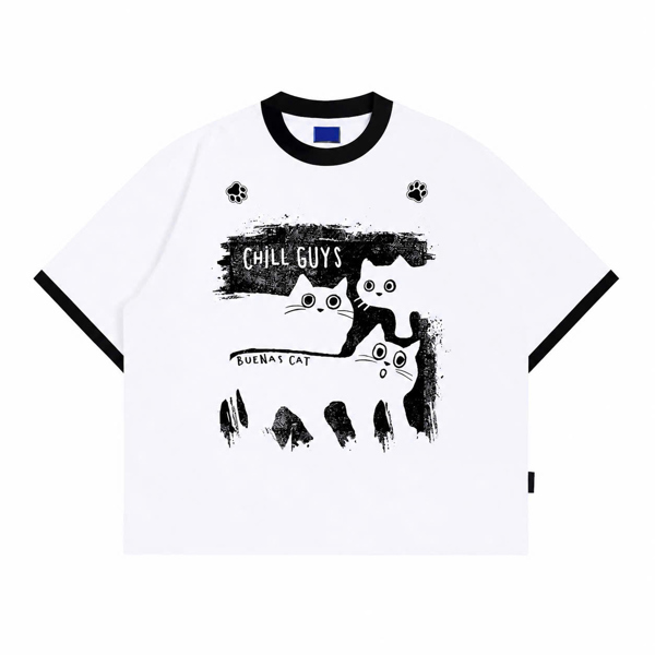 BUENAS® CHILL GUYS 2 BOXY TEE / JM09 - TRẮNG CỔ ĐEN