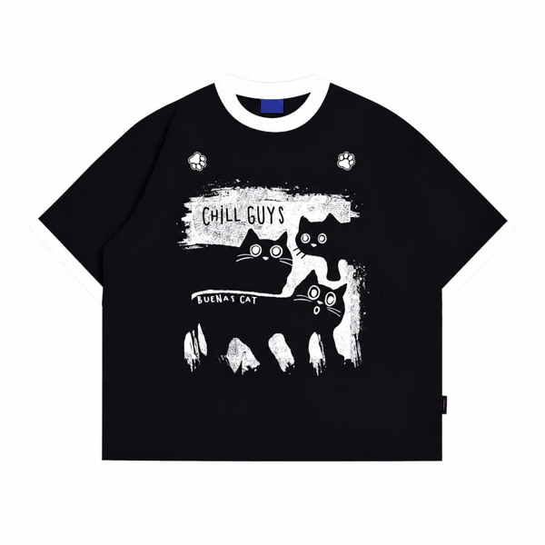 BUENAS® CHILL GUYS 2 BOXY TEE / JM09 - ĐEN CỔ TRẮNG