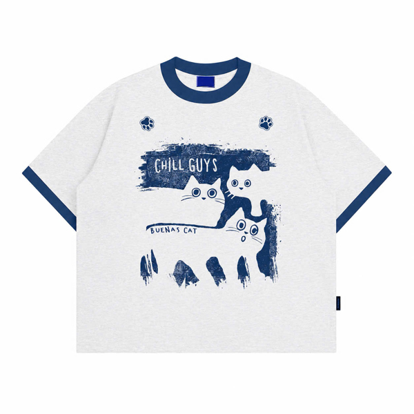 BUENAS® CHILL GUYS 2 BOXY TEE / JM09 - XÁM CỔ XANH