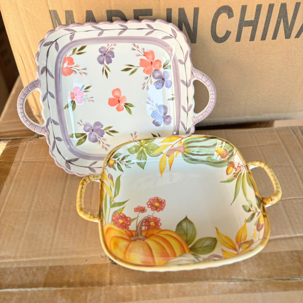 Dĩa Sứ Vuông Có Tay Cầm 8-9inch (Thùng 42 )