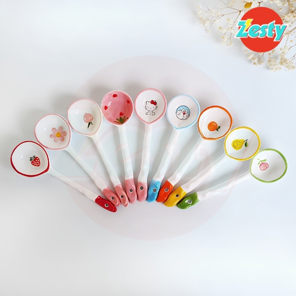 Muỗng Sứ Đầu Tròn Cán Dài Chịu Nhiệt Ăn Dặm Ăn Cơm Họa Tiết Đáng Yêu An Toàn Đẹp Mắt Cho Gia Đình
