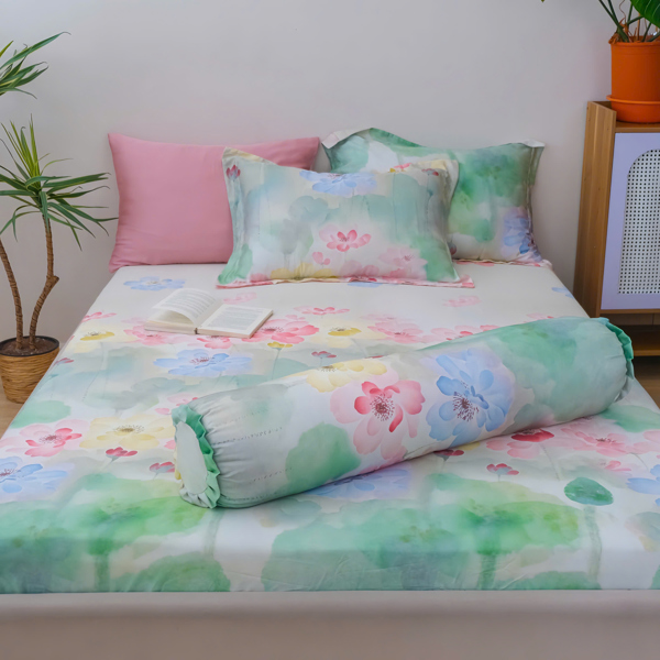 Áo gối (Vỏ gối) Tencel 60s họa tiết hoa sen