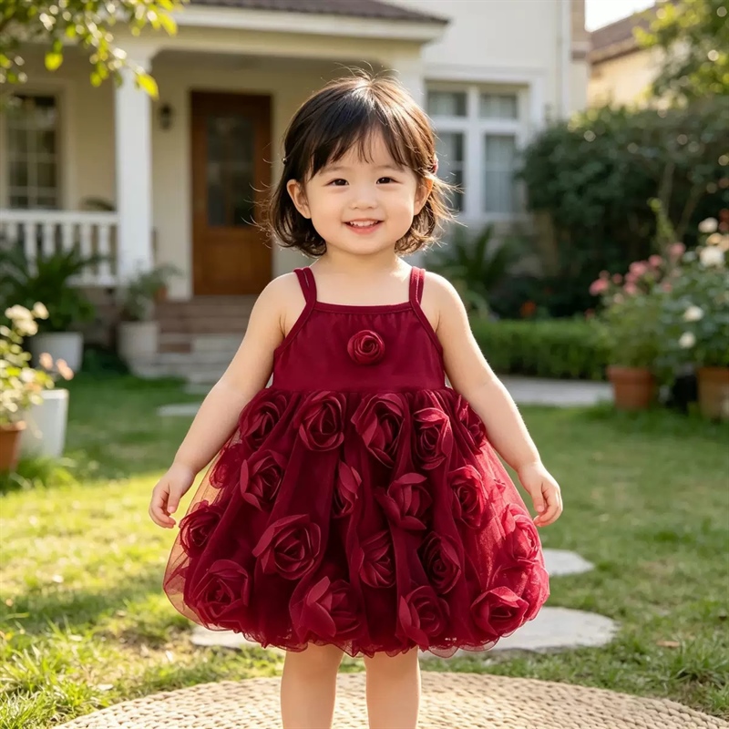 Váy voan hoa đỏ 2 dây