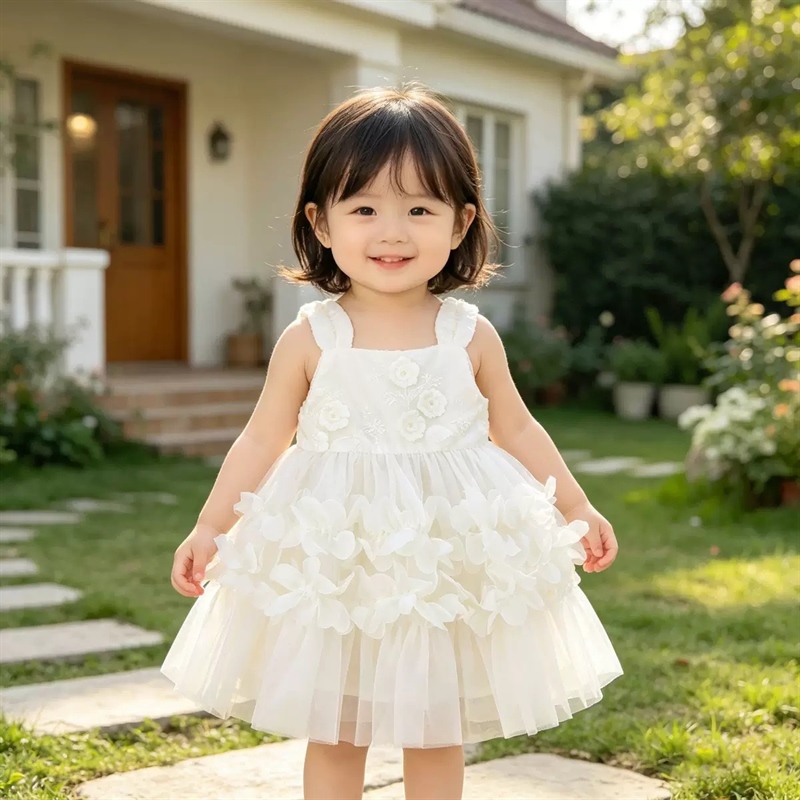 Váy trắng dây bé gái thêu hoa
