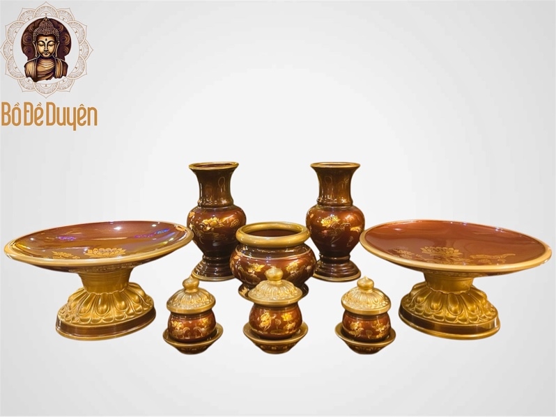 Bộ đồ thờ sứ giả đồng Sen Đỏ ĐL - CHZTSB-2