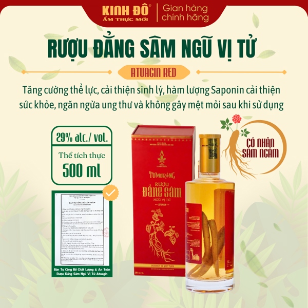 Rượu Đẵng Sâm Ngọc Linh Ngũ Vị Tử TuMơRông - Chai 500ml (Red)