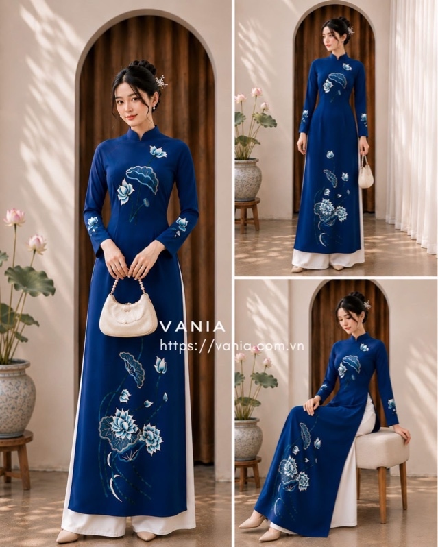 Áo dài truyền thống thêu sen