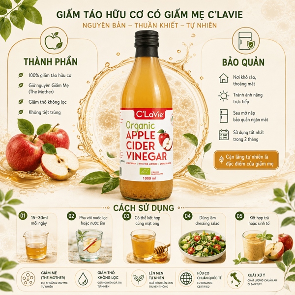 Giấm táo hữu cơ C'LaVie 1000ml