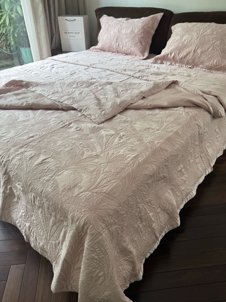 Bộ ga "Diệp thư" | 100% Tencel - Chần full, Chần cây cọ - Hồng phấn - LX30.1