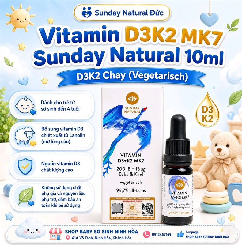 Vitamin D3 K2 MK7 Sunday Natural dòng chay thường