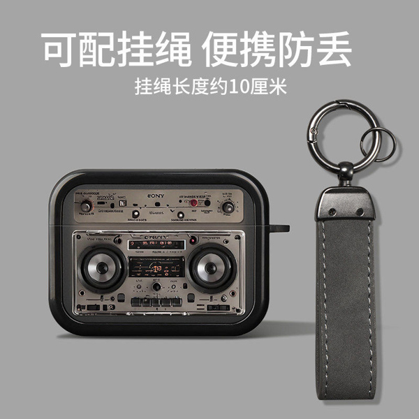 Case Airpod Đen Họa Tiết Loa + Dây Đen - 4
