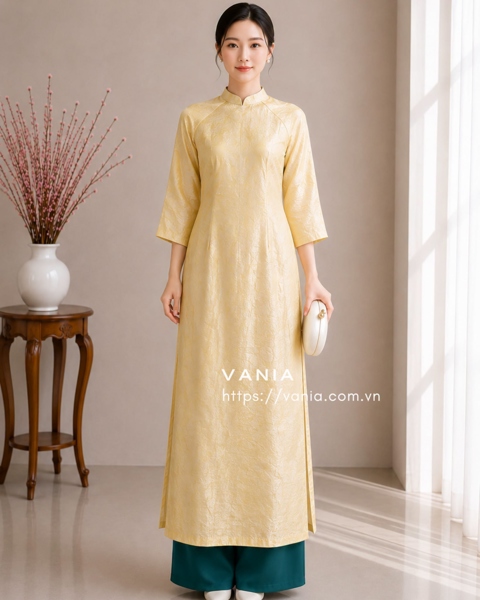 Áo dài suông tencel cổ thấp