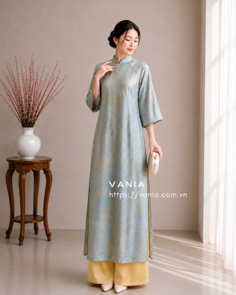 Áo dài suông tencel cổ thấp