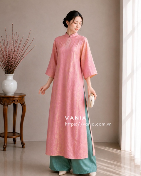 Áo dài suông tencel cổ thấp