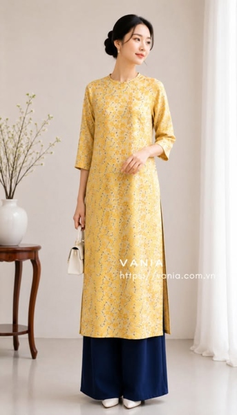 Áo dài cách tân tafta cổ tròn tay lỡ