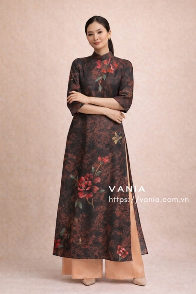 Áo dài lụa suông có cổ tay lỡ